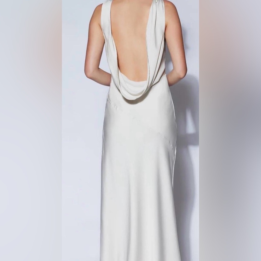 Meshki Ivory Deep V Satin Slip Dress